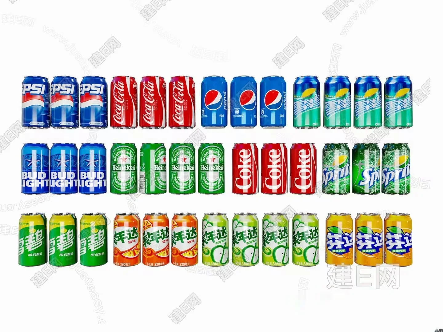Various Soda Cans 3D Model – 16485 – CORONA Render