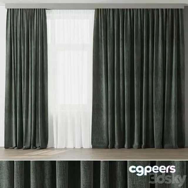 3ds Max Free – Curtain with rod 003 green curtain HBH