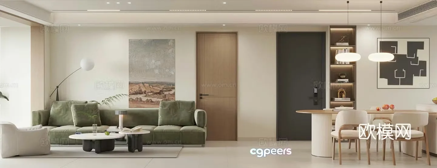 Modern home living and dining room sofa and coffee table combination fabric sofa living and dining room without lights dining table and chairs 3D model