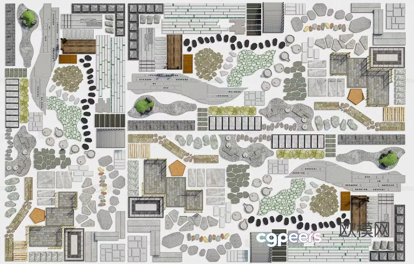 Modern stone paving garden stomp paving gravel road new Chinese style stomp garden trail 3D model