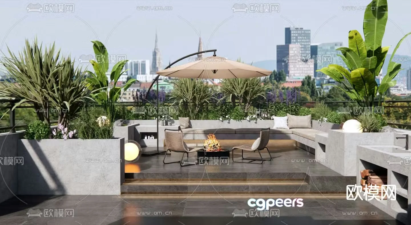 balcony terrace roof garden 3d model