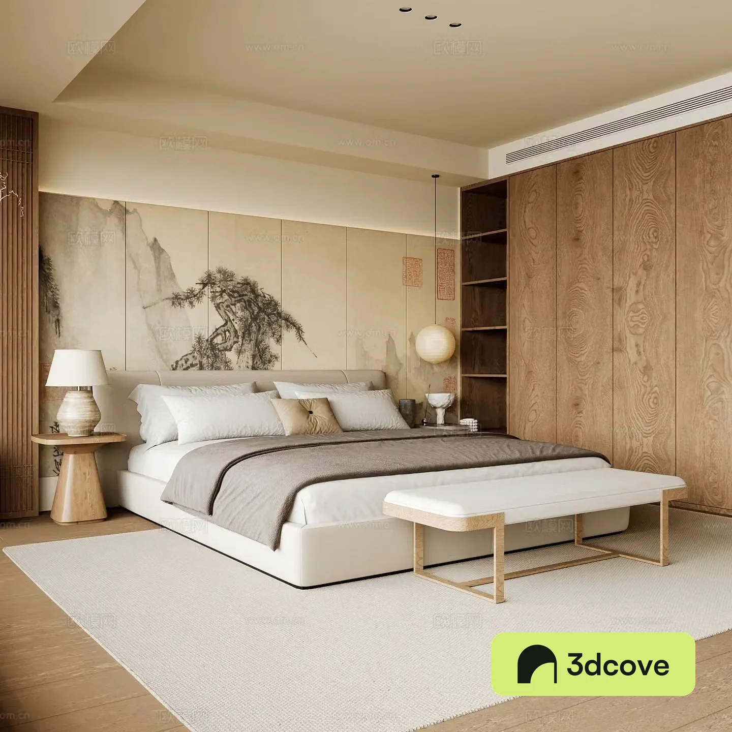 New Chinese style home bedroom Song family aesthetic bedroom Song style bedroom New Chinese style double bed New Chinese