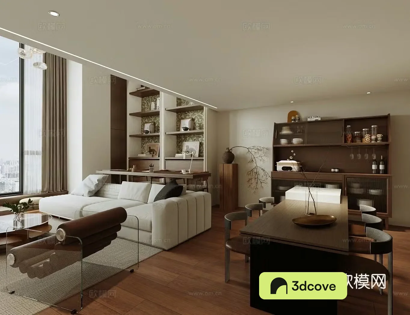 Middle style apartment Duplex apartment Horizontal living room design Integrated design of living and dining 3D model