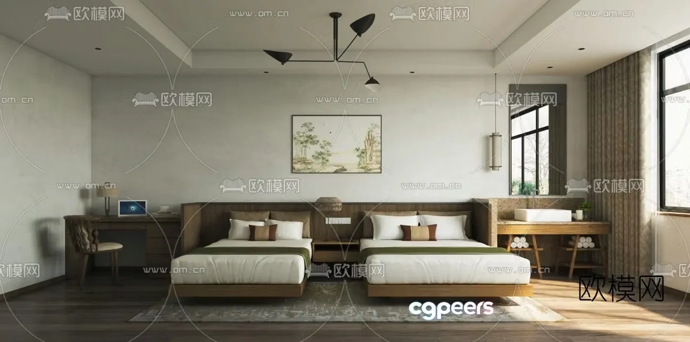 Natural style B&B twin room 3D model