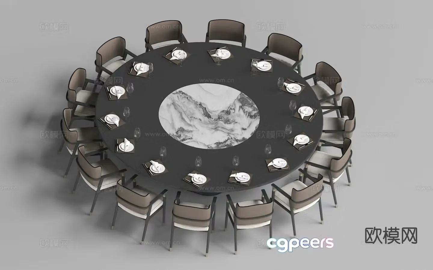 New Chinese round dining table and chair 3D model