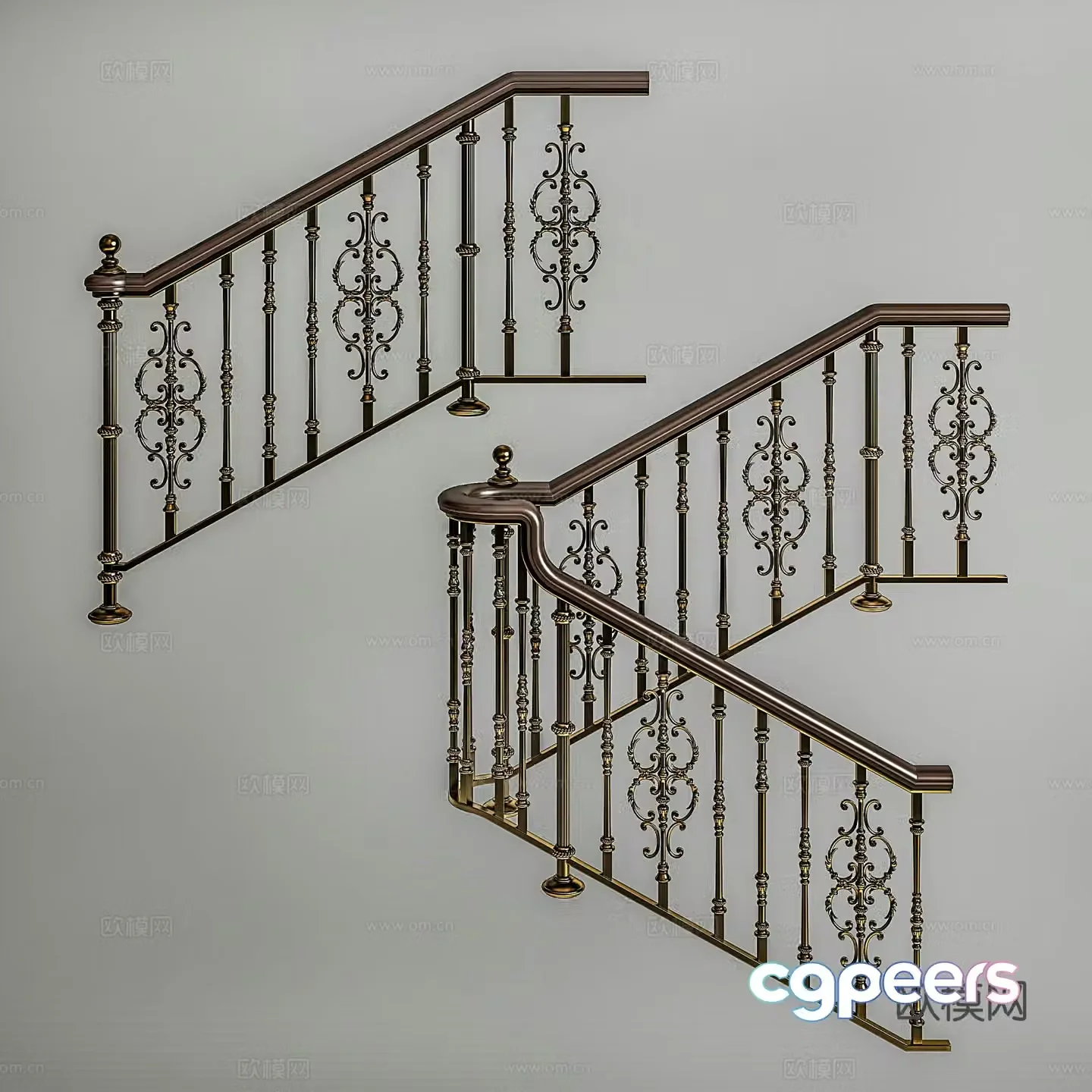 Modern wrought iron handrail staircase 3d model