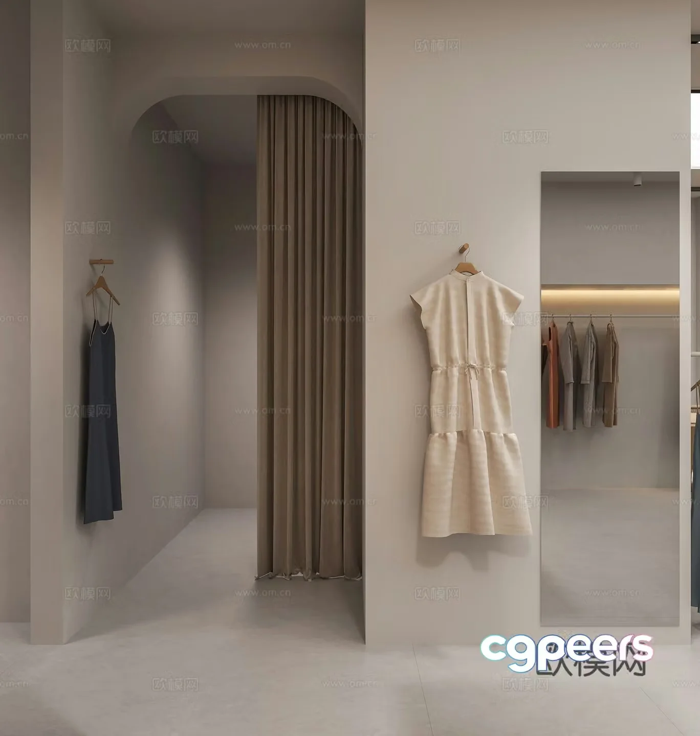 Modern clothing store locker room women clothing store clothes bag skirt simple 3d model