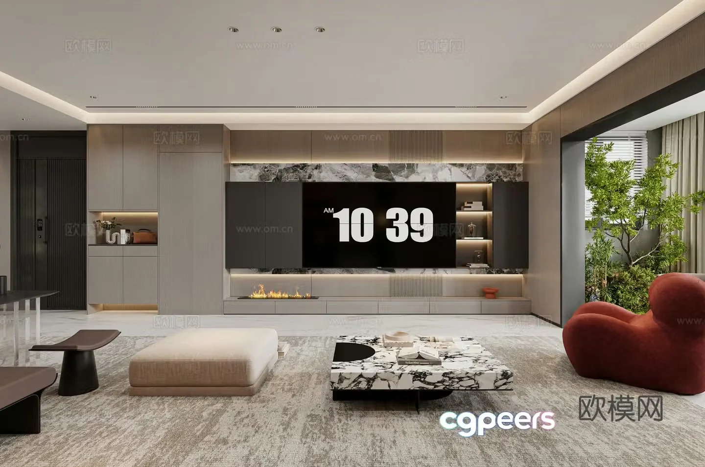 Modern living room Italian living room TV background wall TV cabinet Leisure hall entrance door 3D model