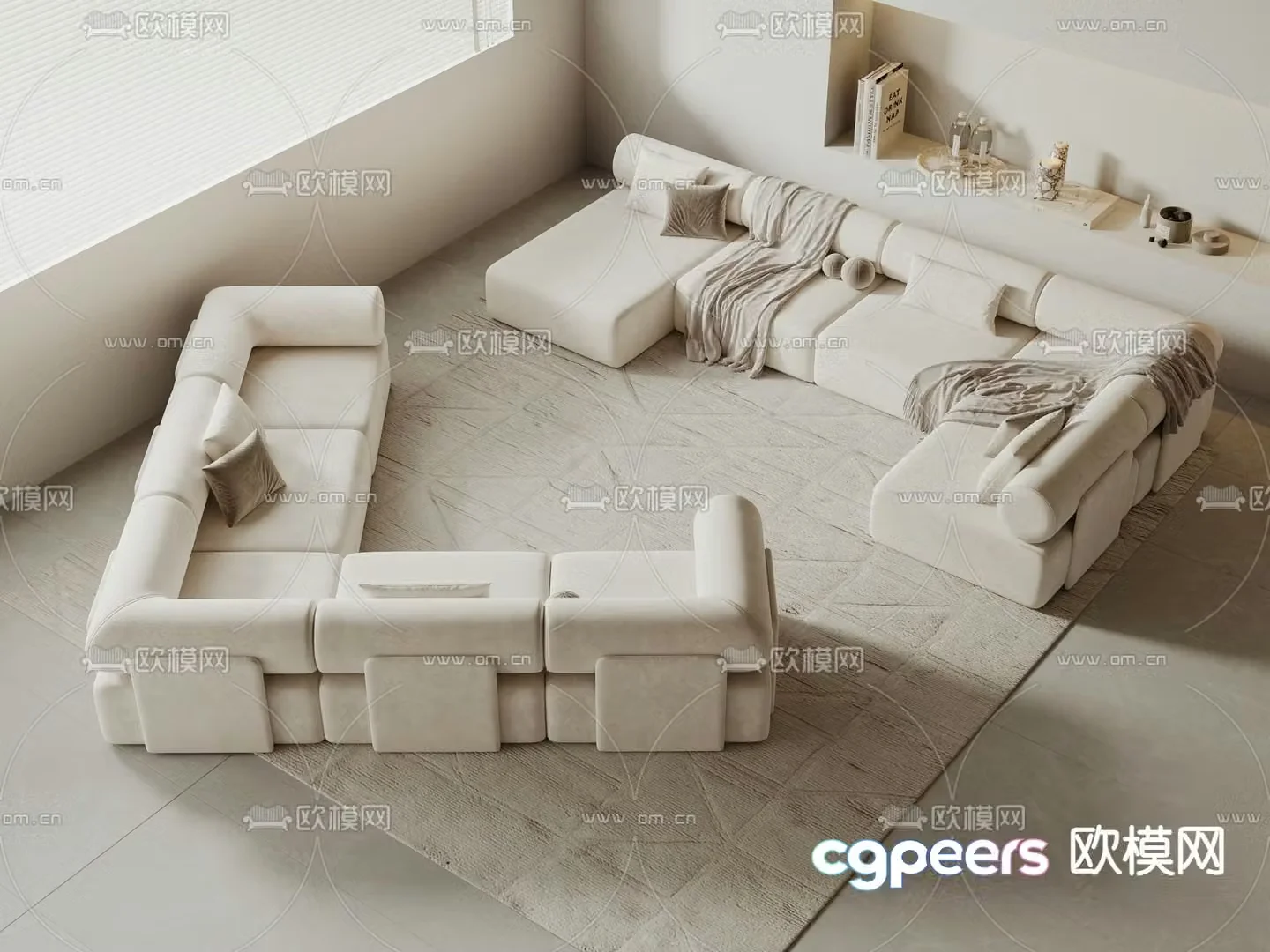 Cream style multi-person sofa 3D model