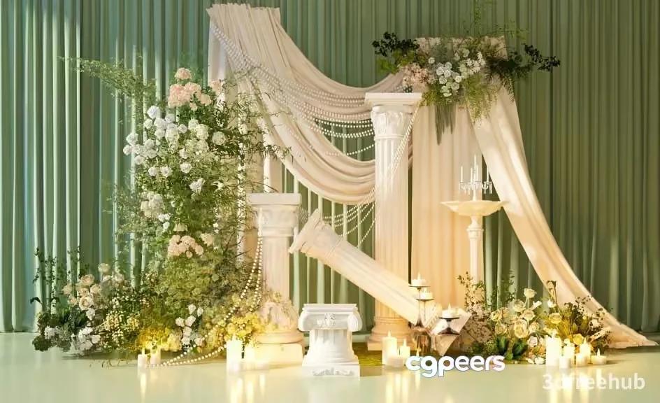 Elegant White Wedding Decor 3D Model – 19290 – VRAY Render
