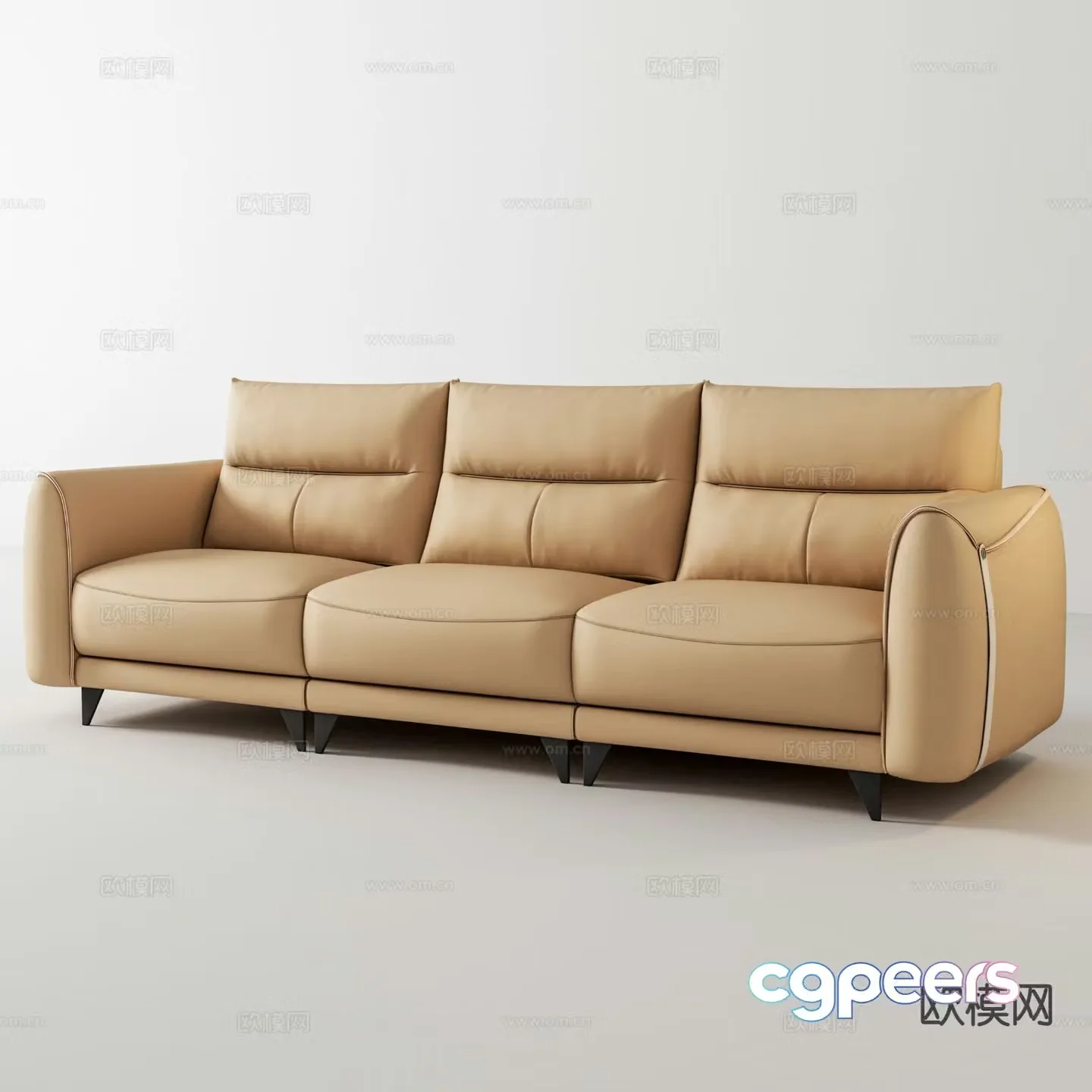 Italian three-seat sofa leather sofa 3D model
