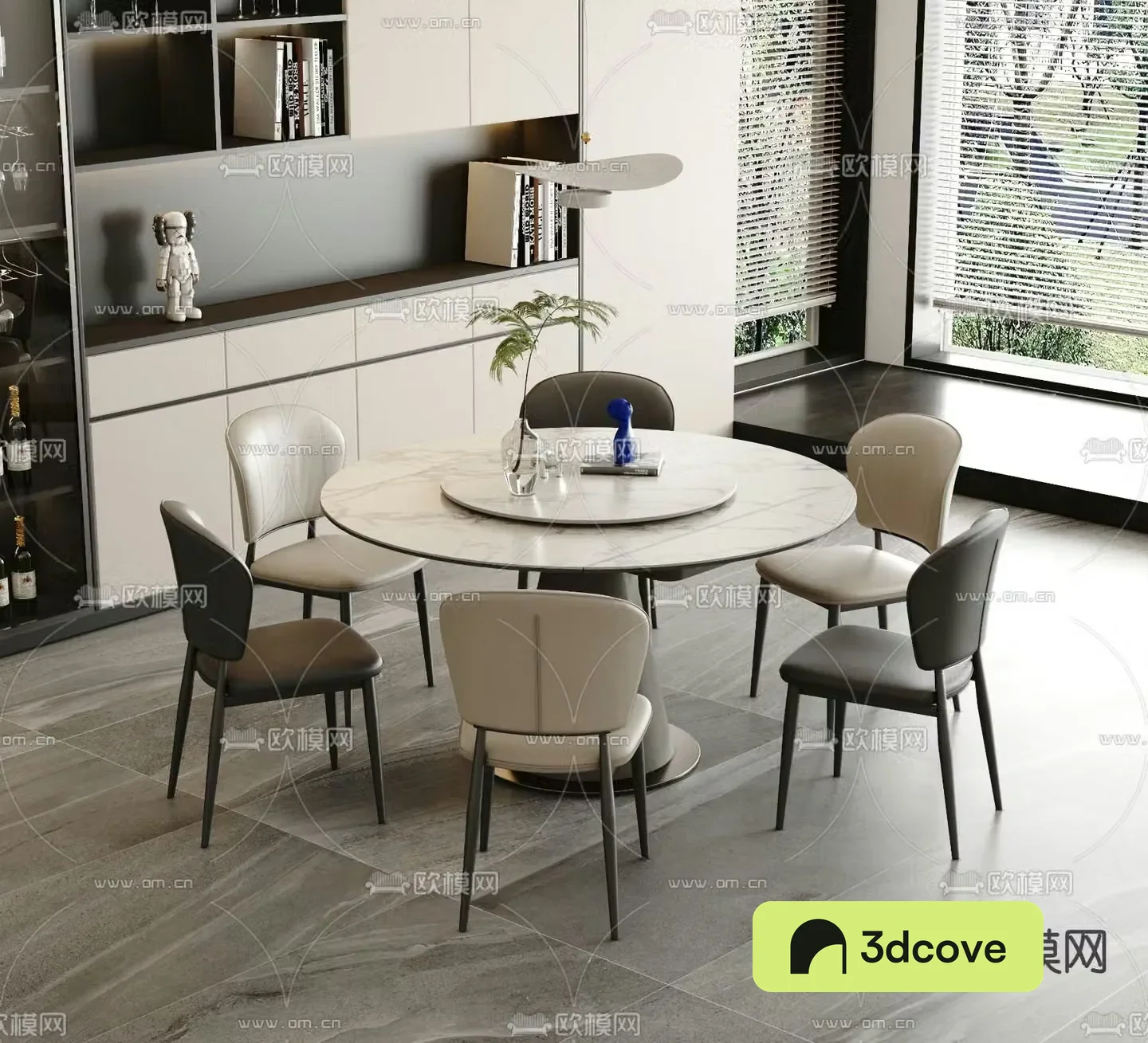 Round dining table and chairs