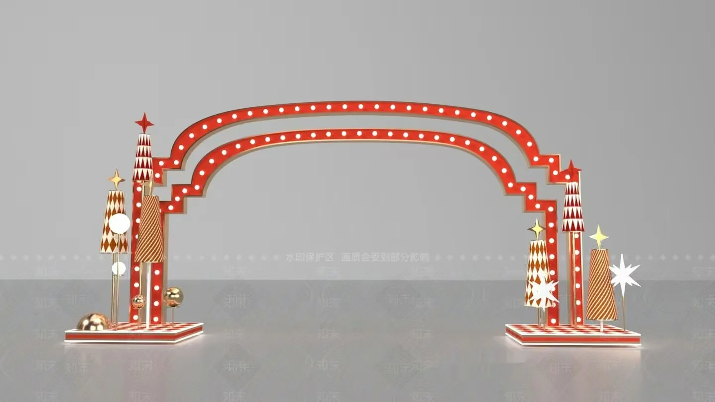 A Red And White Archway With Christmas Decorations 3D Model – 8162 – VRAY Render