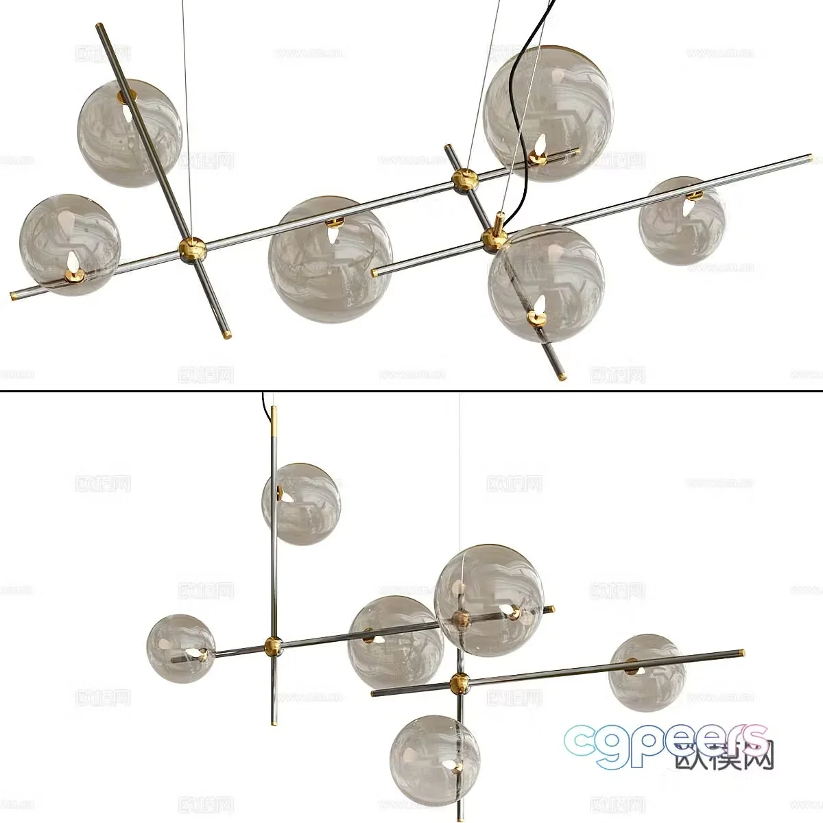 Modern Italian light luxury metallic glass decorative chandelier 3d model