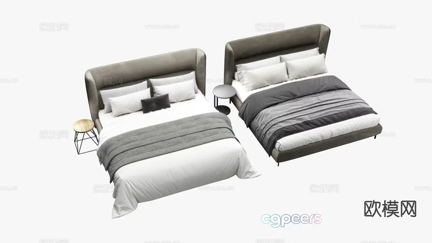 Italian minimalist double bed 3D model