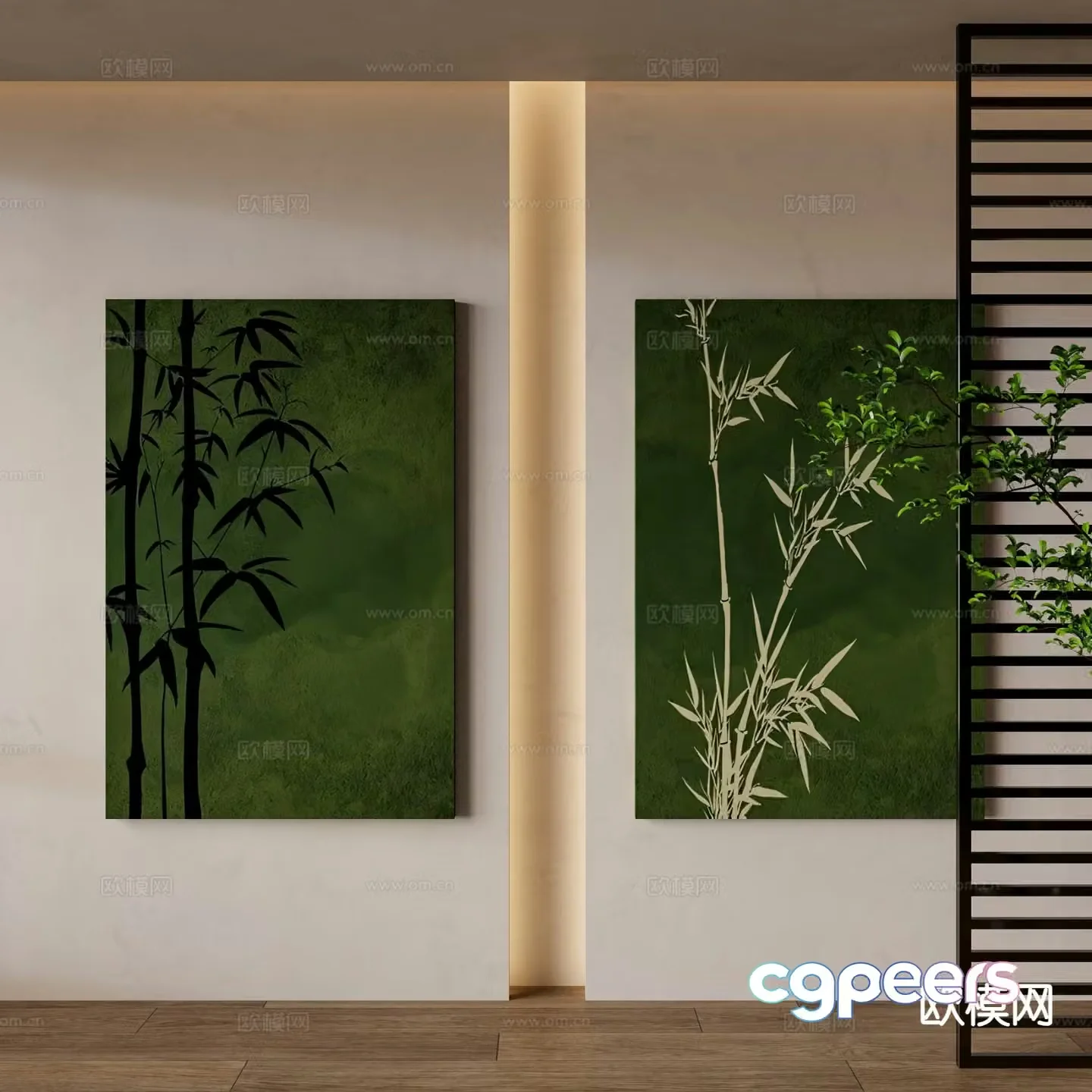 Medieval style bamboo hanging painting decorative painting 3d model