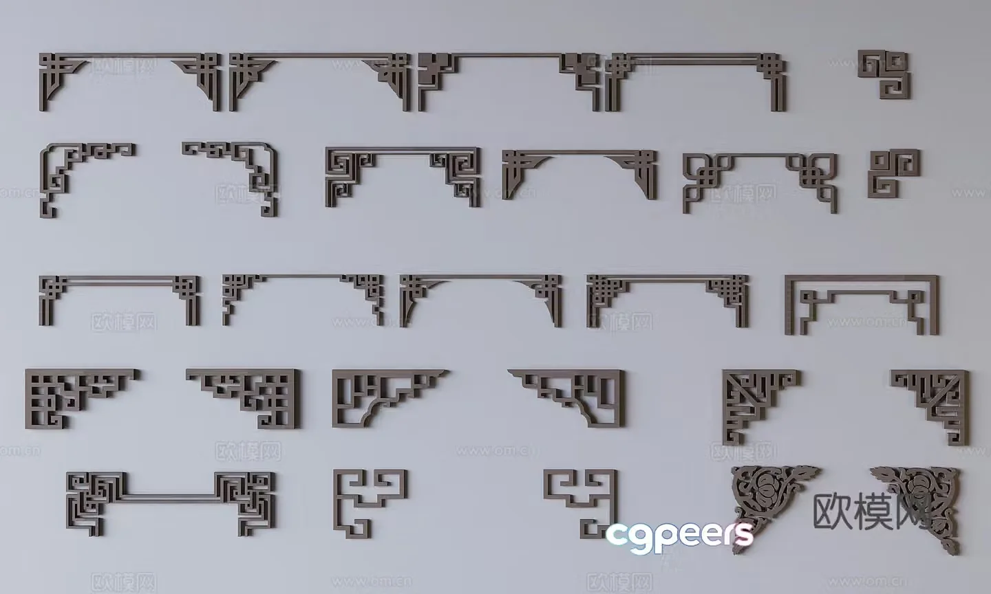 New Chinese style carved lattice carved lines corner flower 3D model