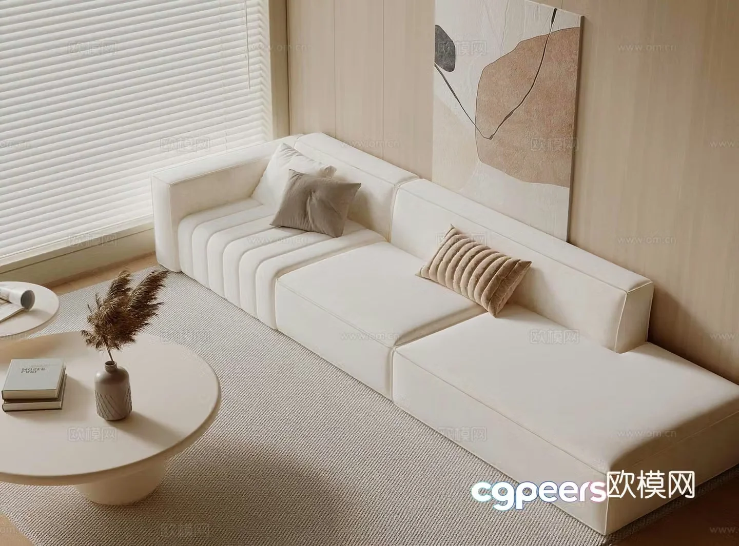 Modern cream style multi-person sofa pillow 3D model