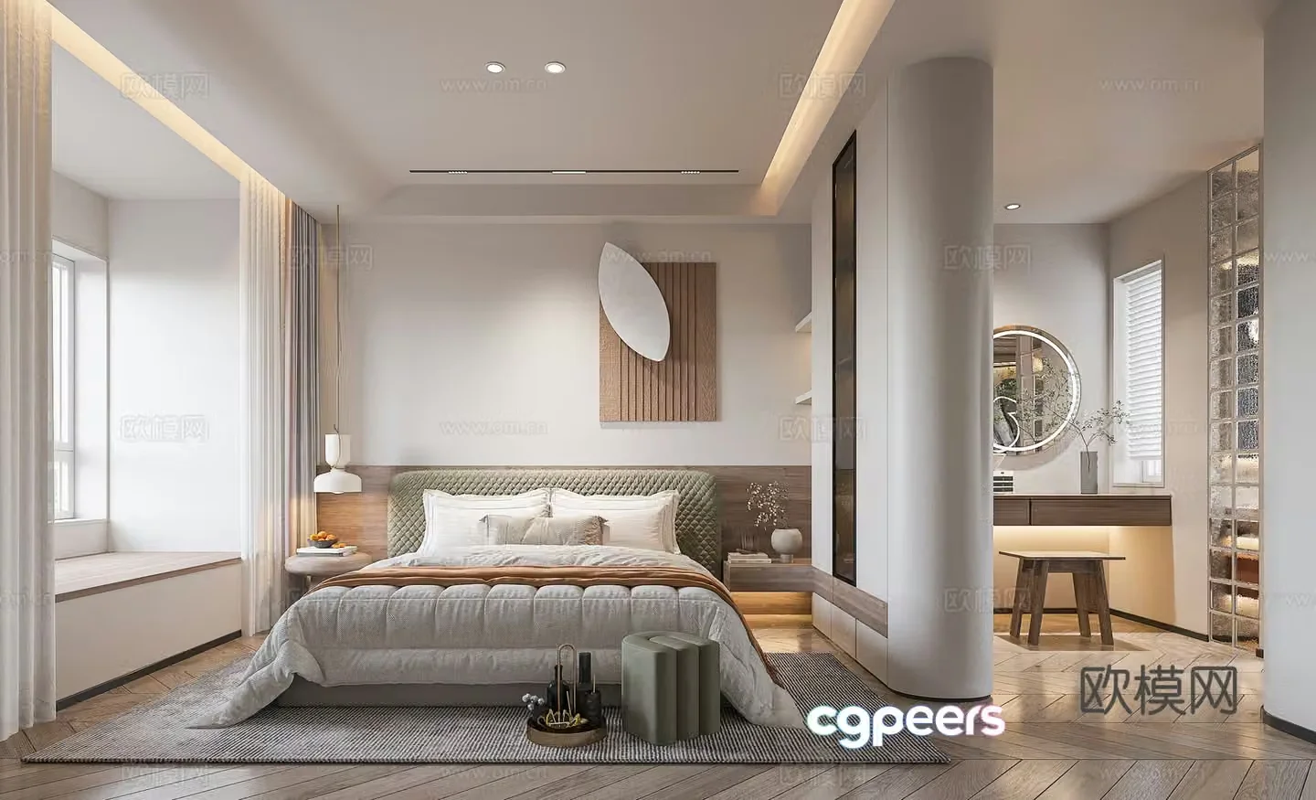 Creamy style master bedroom master bathroom 3D model