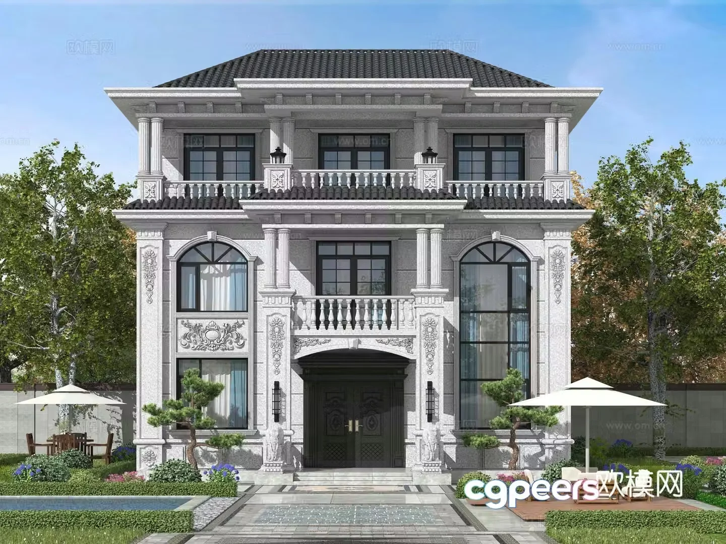 European style single-family villa appearance 3D model