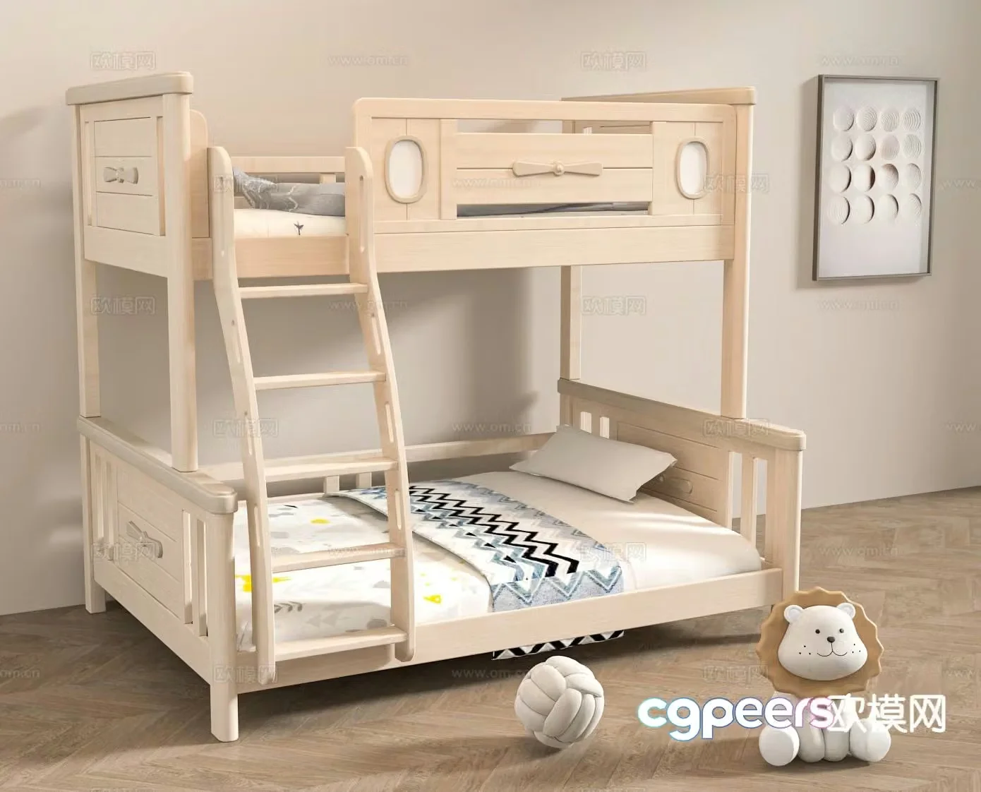 Log style children’s bed bunk bed 3D model