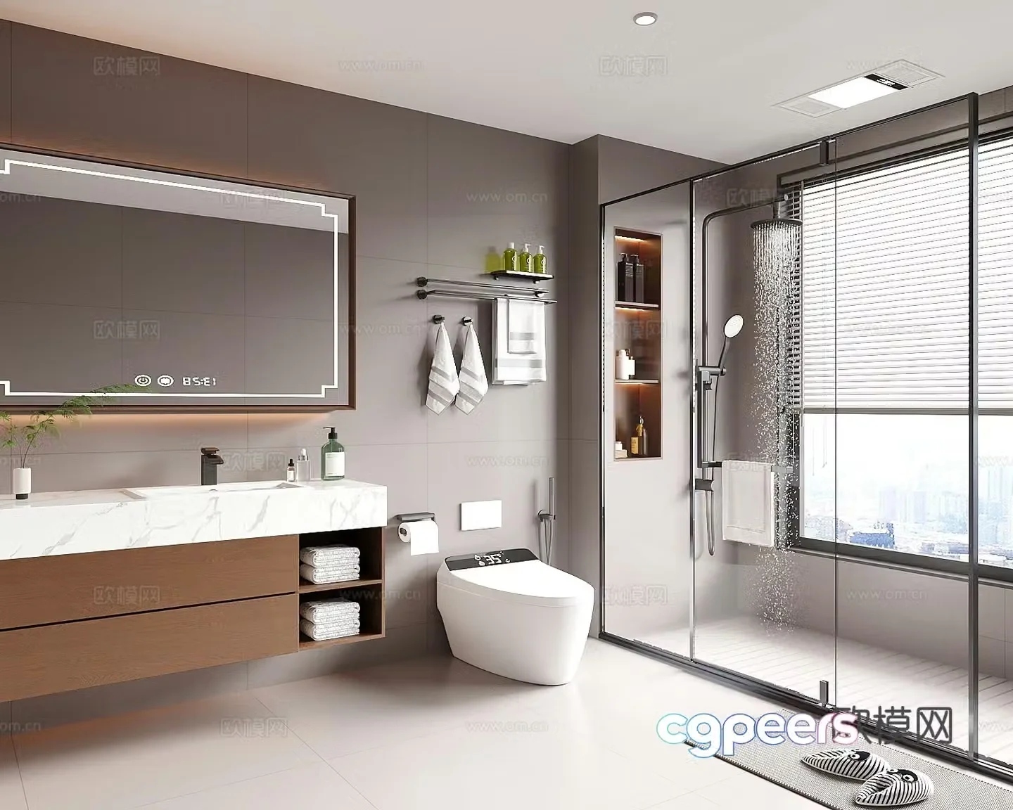 Modern medieval style bathroom dry and wet bathroom 3D model