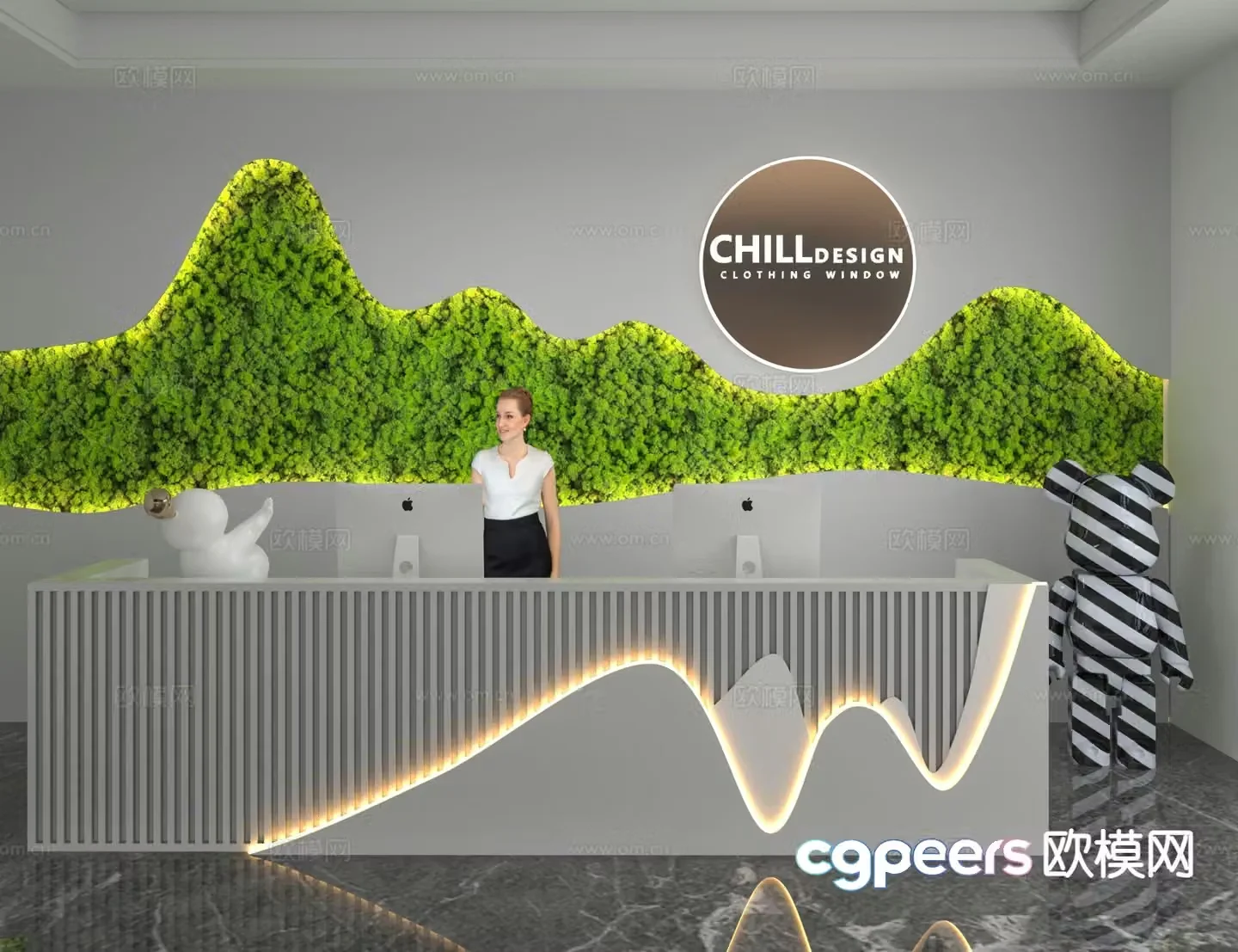 Modern front desk reception desk moss wall 3d model