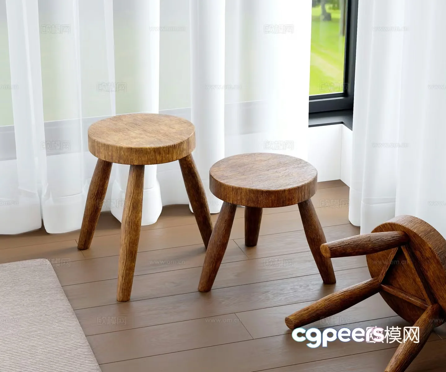 Wabi-sabi stool round stool 3d model