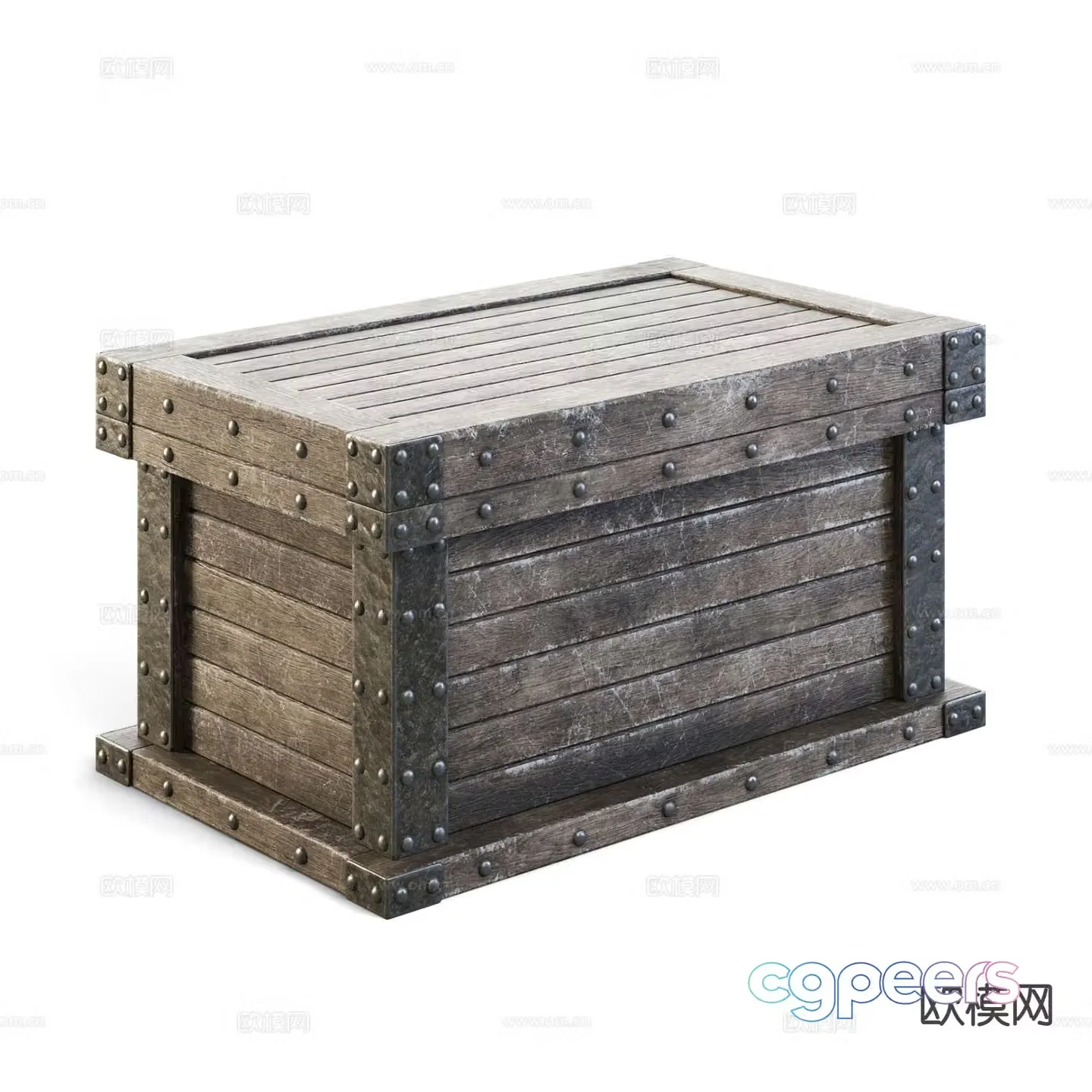 wooden box chest treasure suitcase rivet box 3d model
