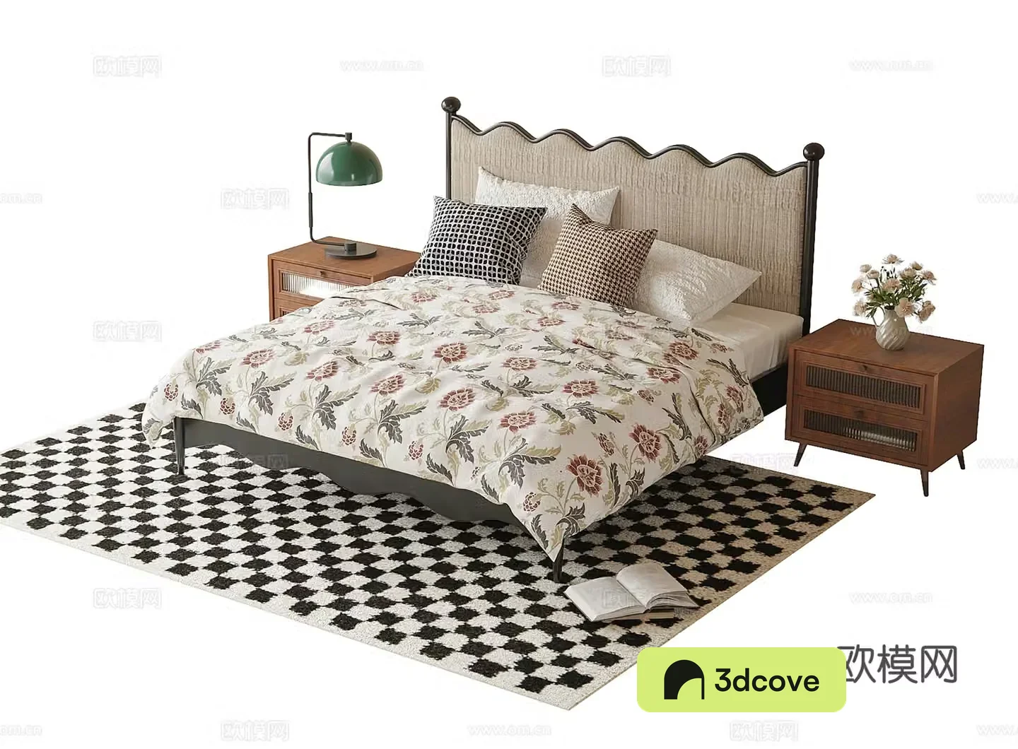 French double bed nightstand desk lamp