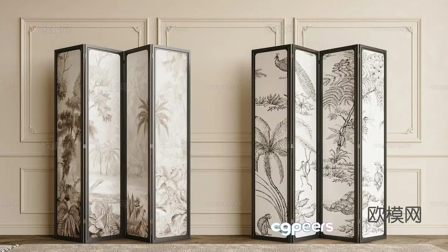 French screen Folding screen French flower and bird screen French screen Screen partition French carving 3D model