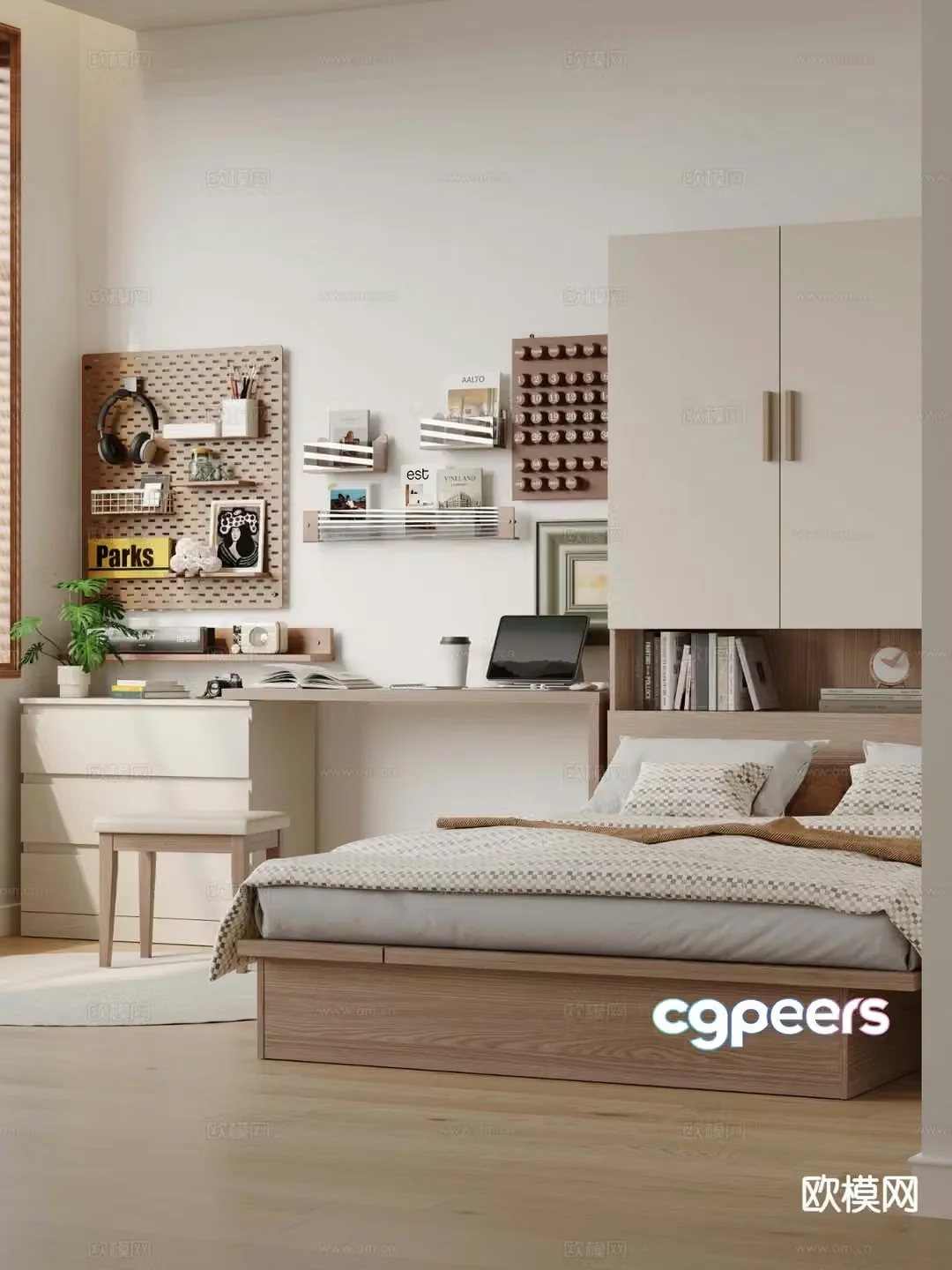 Modern double bed 3d model
