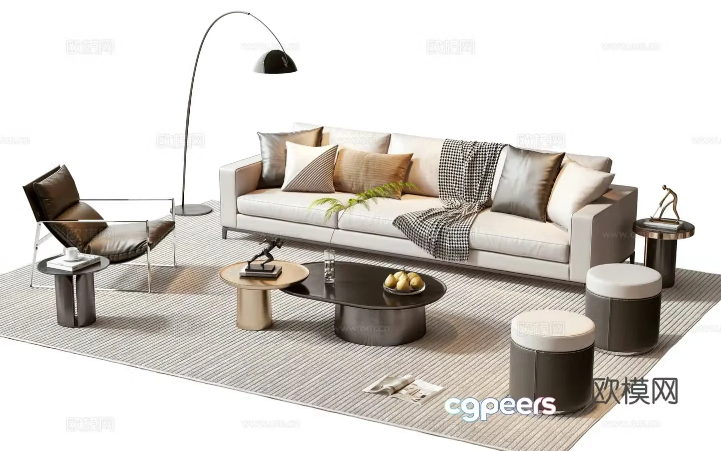 Modern sofa coffee table combination 3D model