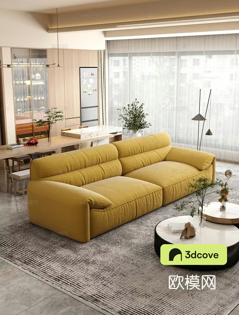 Creamy living room modern simple home living room sofa coffee table combination fabric sofa storage cabinet