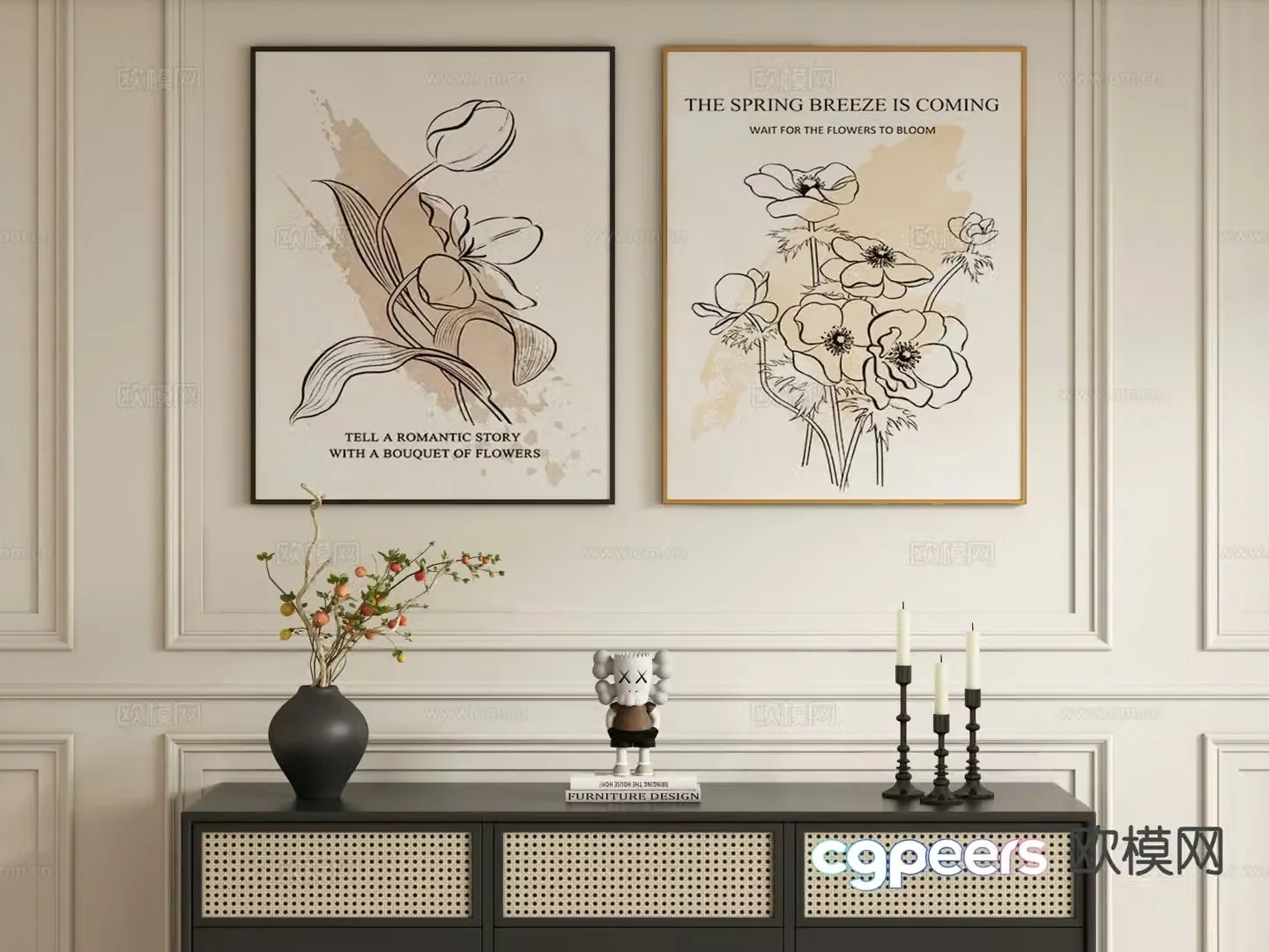Cream style decorative painting art hanging painting 3d model