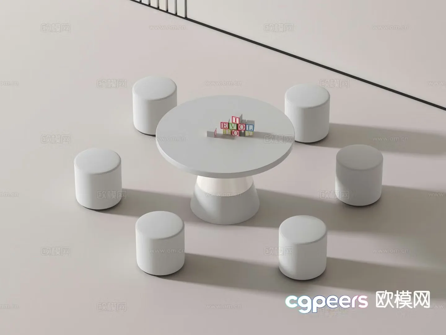 Modern children’s table and chairs round table 3d model
