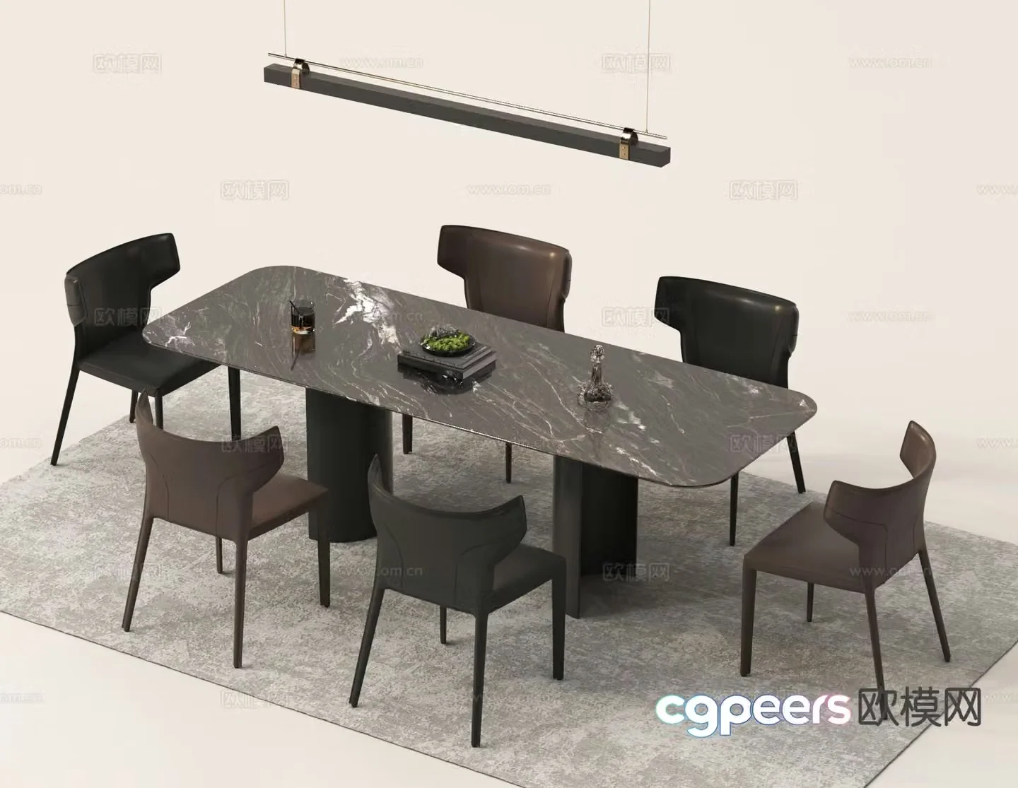 Italian dining table and chairs strip dining table 3D model