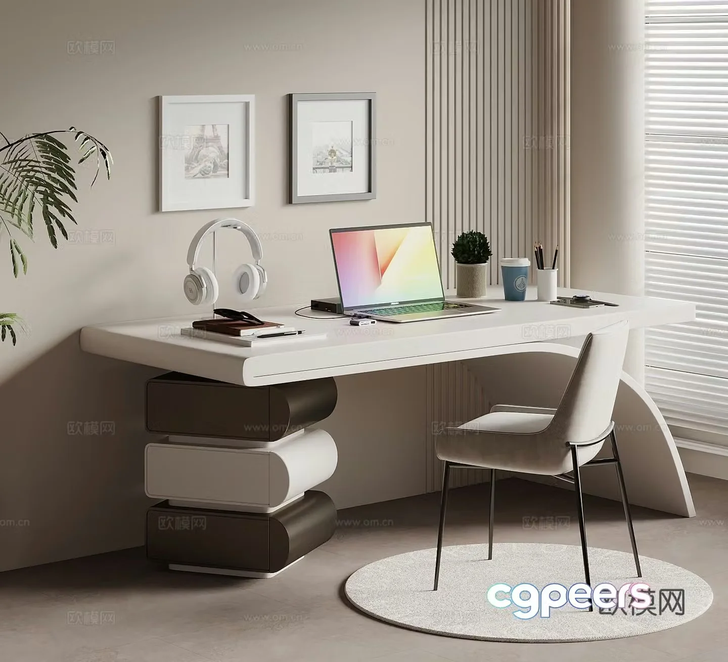 Desk Creamy Wind Wasabi Writing Desk Computer Desk Desk Chair 3D Model