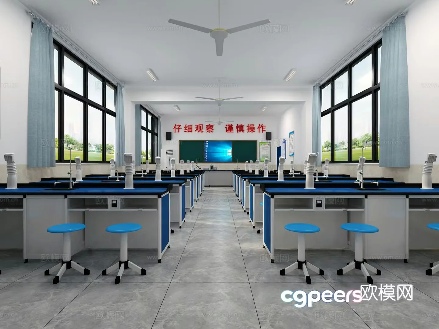 Modern chemistry laboratory classroom 3d model