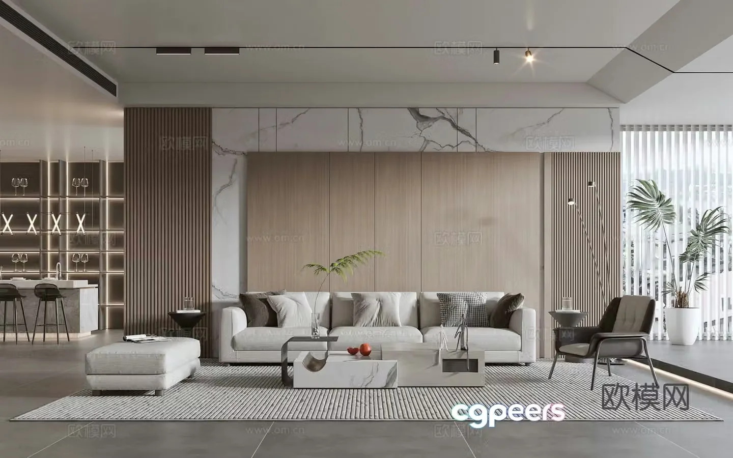 Modern living room modern sofa coffee table combination modern background wall 3d model