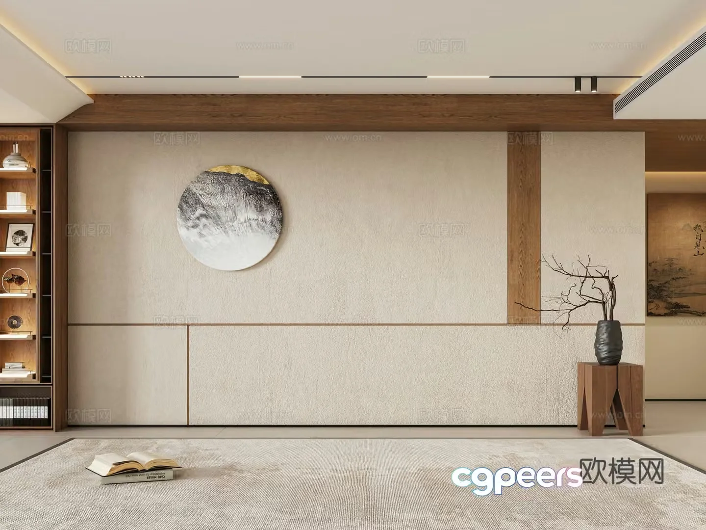 Zen new Chinese sofa background wall 3d model
