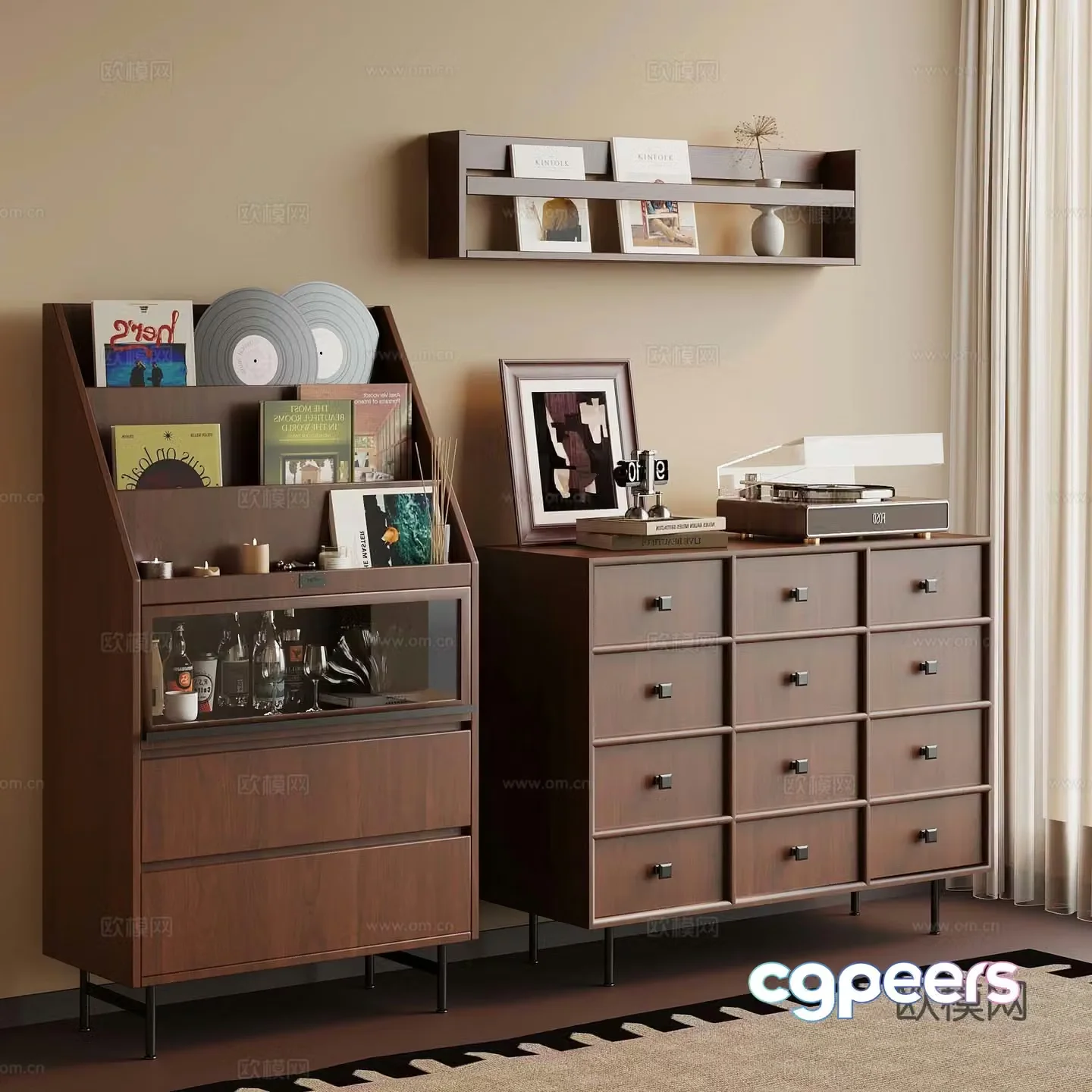 Middle-aged style porch cabinet side cabinet 3D model