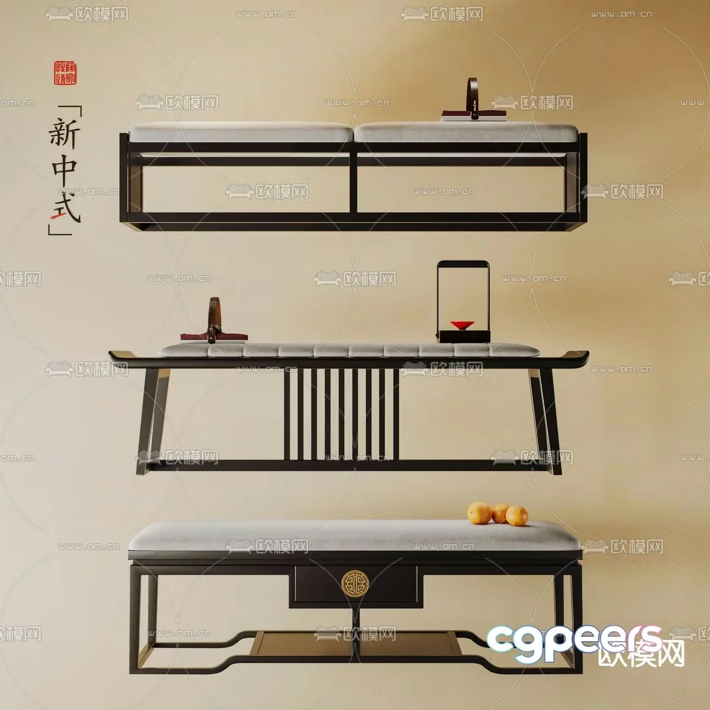 New Chinese footrest bedside stool 3D model