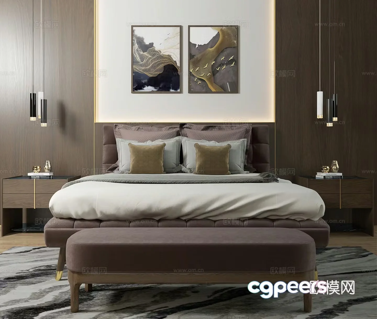 Modern light luxury double bed 3D model
