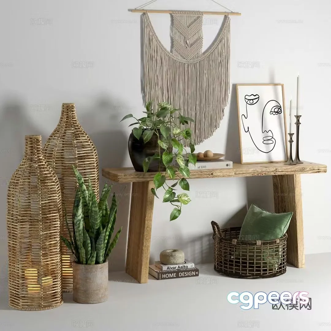Wabi-sabi decorations ornaments potted plants crafts 3d model