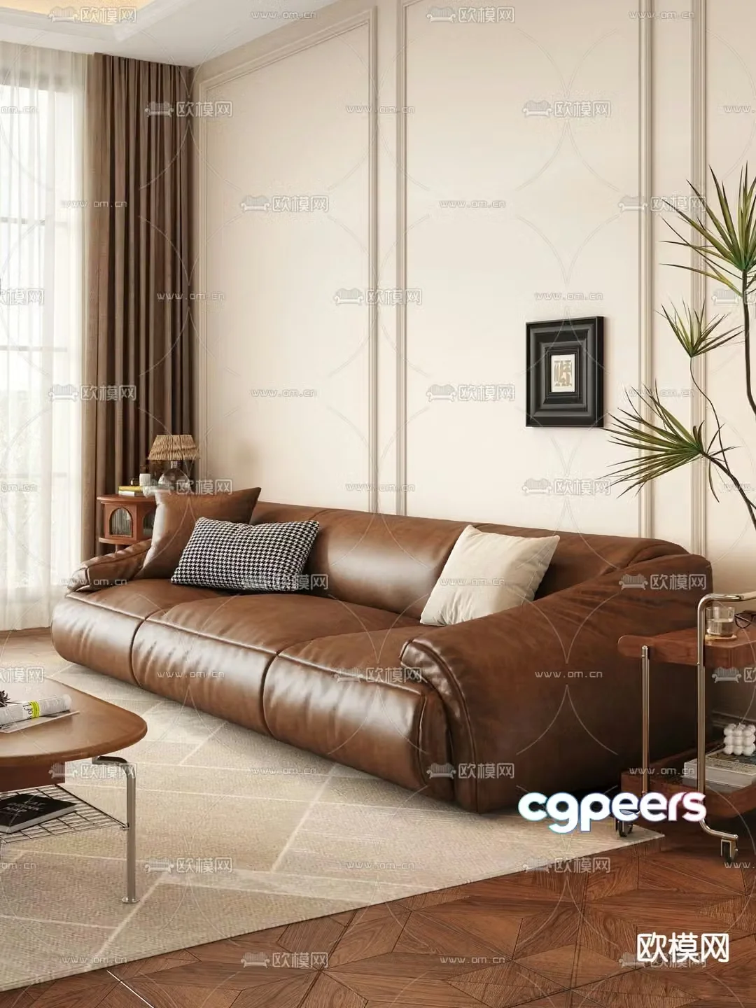 Leather sofa multi-person sofa 3d model