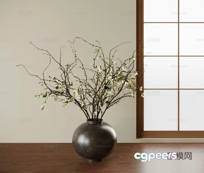 A Large Vase With Branches And Flowers 3D Model – 8787 – VRAY Render