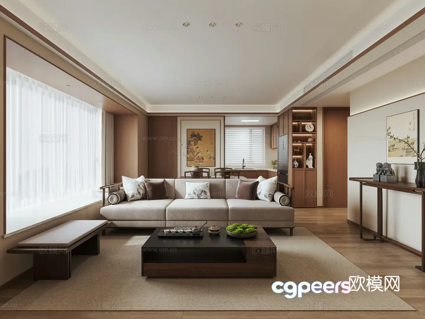 Modern Asian Living Room 3D Model – 9780 – VRAY Render