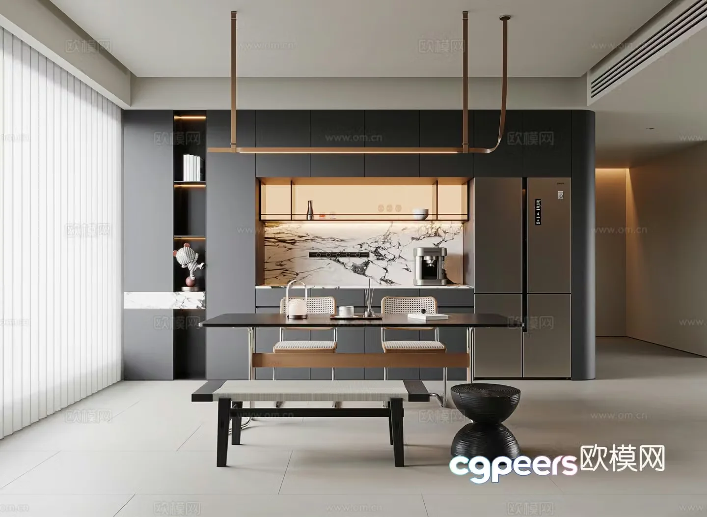 Wasabi Modern Restaurant Dining Table and Chair Combination Long Dining Table Single Chair Metal Dining Chair Sideboard 3D Model