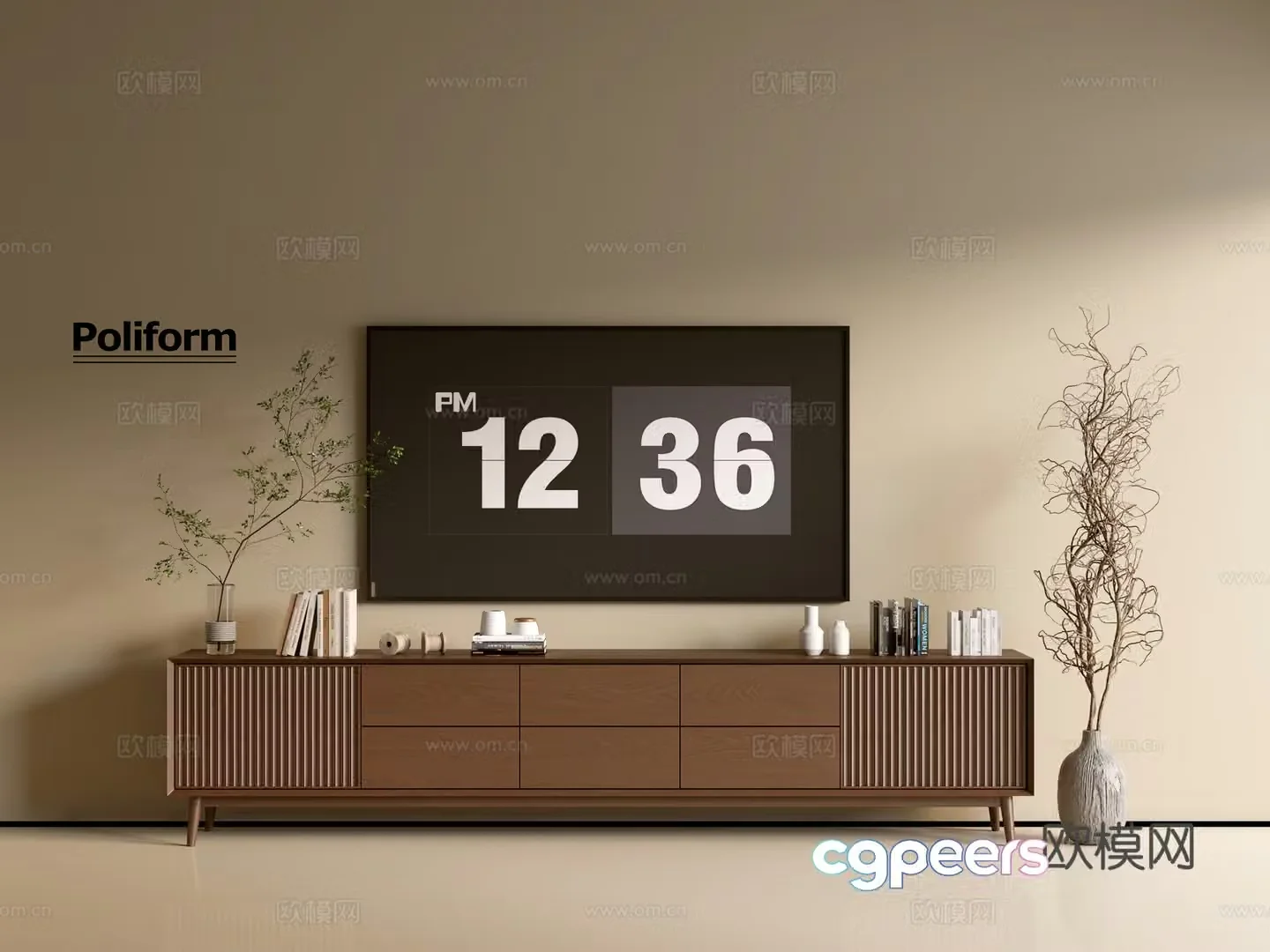 Modern wood grain TV cabinet simple side cabinet chest of drawers low cabinet whole cabinet side cabinet balcony 3D model